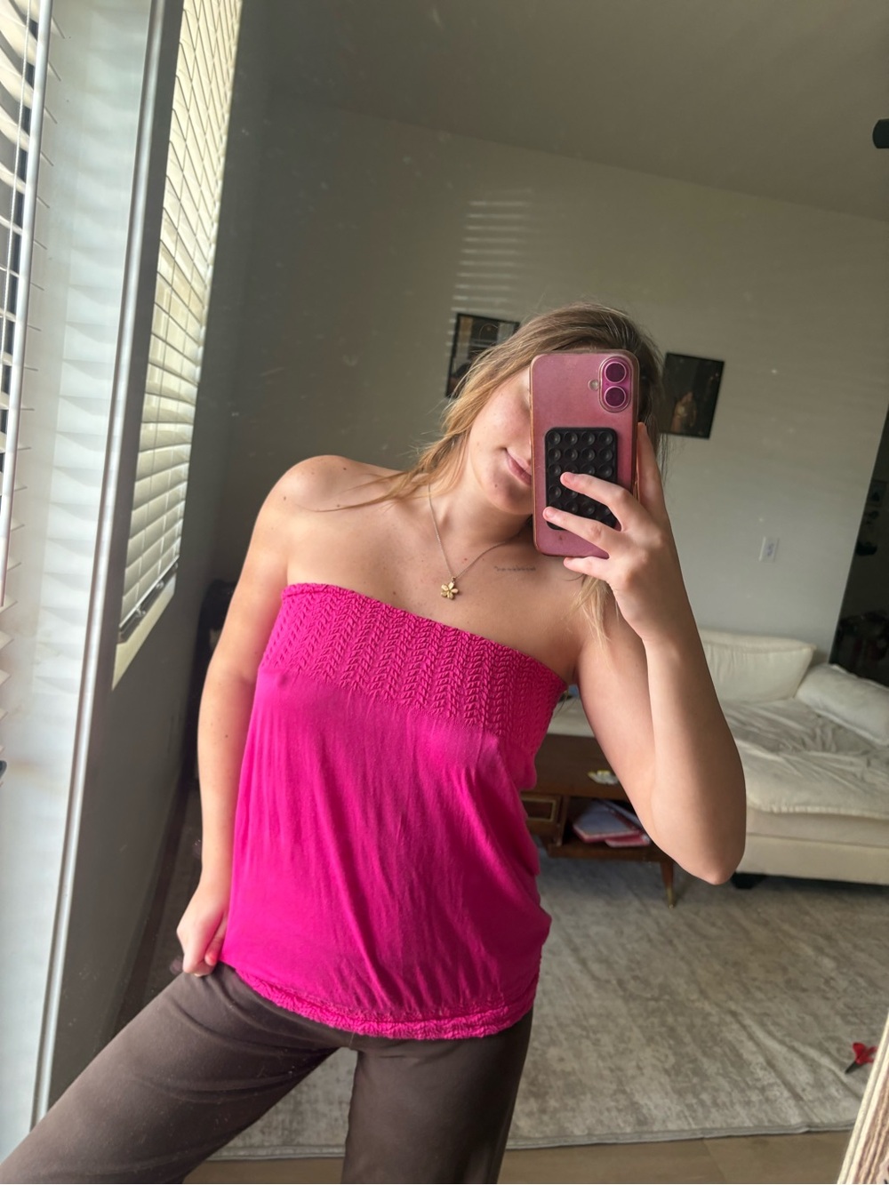 Strapless Smocked Tube Camisole - Hot Pink